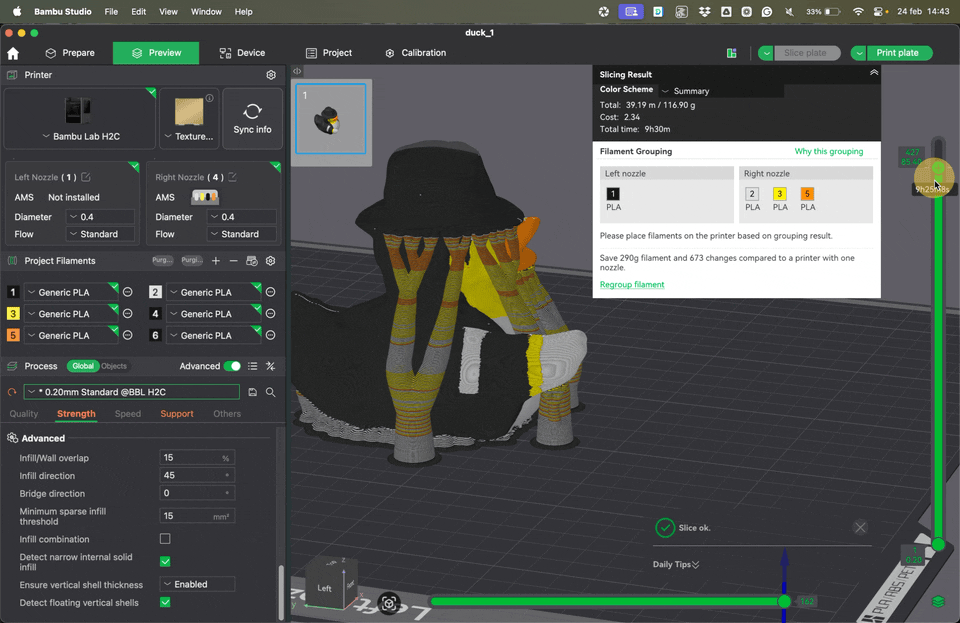 Multicolor 3MF file loaded in Bambu Studio, ready to print